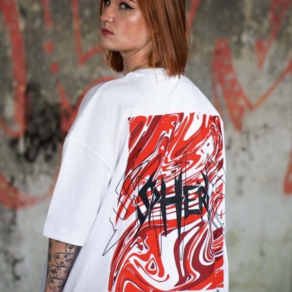 T-shirt SPHERE Oversize - White/Scarlet 2025